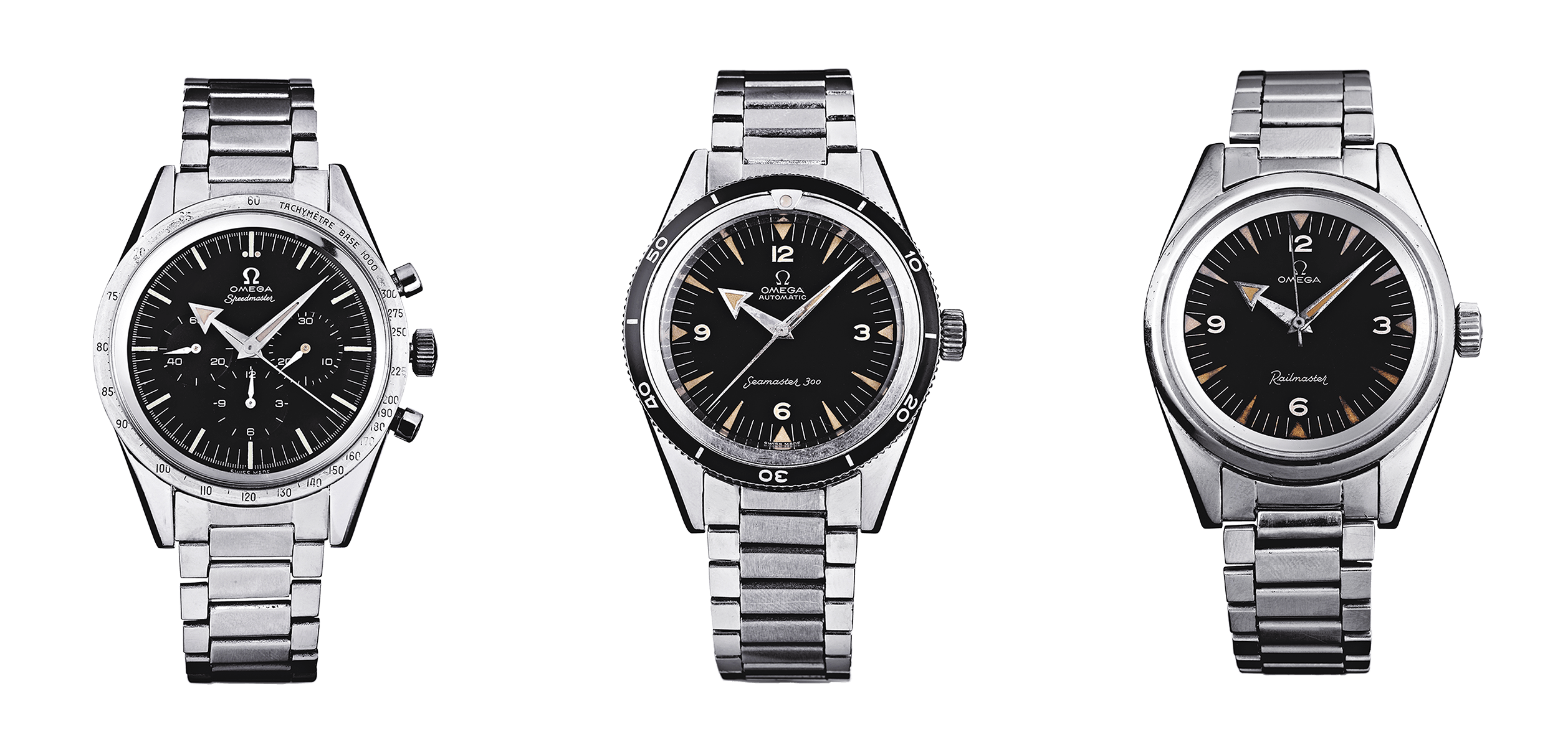The 1957 professional watches by OMEGA: the Speedmaster, Seamaster 300 and Railmaster