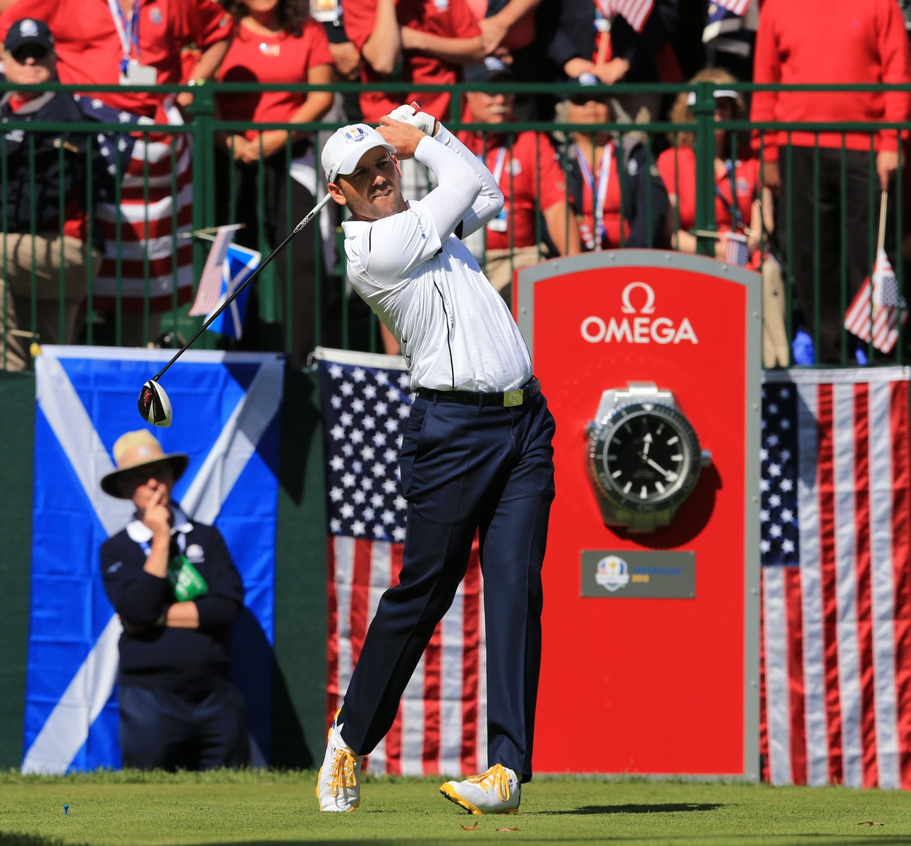 Golfer Sergio Garcia tees off at the PGA of America golf tournament