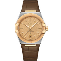 39 mm, steel - yellow gold on leather strap