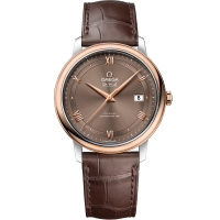 39.5 mm, steel - red gold on leather strap