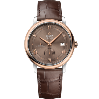 39.5 mm, steel - red gold on leather strap