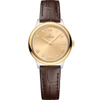 27.5 mm, steel - yellow gold on leather strap