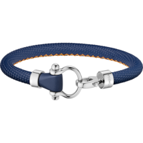 Omega Aqua Sailing手環，不鏽鋼與深藍色格紋橡膠，橘色縫線 - BA05ST0000303