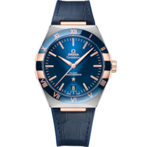 Uhr mit Blau Zifferblatt auf Stahl - Sedna™-gold Gehäuse mit Lederarmband bracelet - Constellation 41 mm, stahl - Sedna™-gold mit lederarmband - 131.23.41.21.03.001