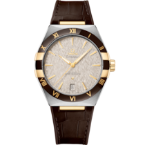 Uhr mit Grau Zifferblatt auf Stahl - gelbgold Gehäuse mit Lederarmband bracelet - Constellation 41 mm, stahl - gelbgold mit lederarmband - 131.23.41.21.06.002