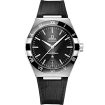 Uhr mit Schwarz Zifferblatt auf Stahl Gehäuse mit Lederarmband bracelet - Constellation 41 mm, stahl mit lederarmband - 131.33.41.21.01.001