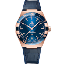 Uhr mit Blau Zifferblatt auf Sedna™-gold Gehäuse mit Lederarmband bracelet - Constellation 41 mm, Sedna™-gold mit lederarmband - 131.63.41.21.03.001