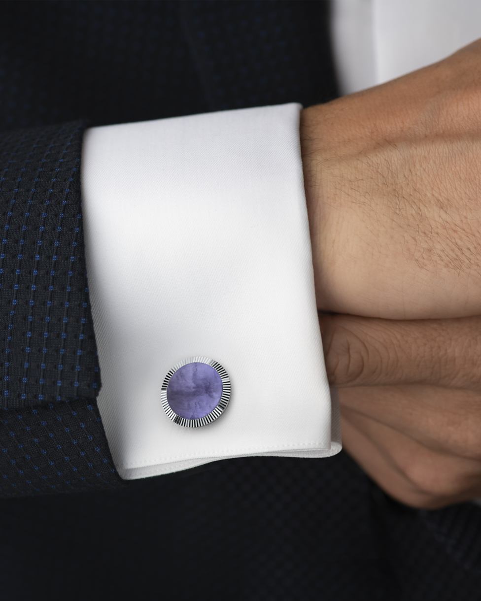 Stainless steel and purple Mother-of-Pearl painted plates Cufflinks ...