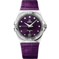Purple dial watch on Steel case with Leather strap - Constellation 35 mm, steel on leather strap - 123.13.35.60.60.001