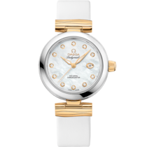 De Ville Ladymatic 34 mm, steel - yellow gold on leather strap - 425.22.34.20.55.003