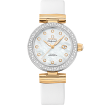 De Ville Ladymatic 34 mm, steel - yellow gold on leather strap - 425.27.34.20.55.003