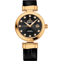Black dial watch on Yellow gold case with Leather strap - De Ville Ladymatic 34 mm, yellow gold on leather strap - 425.63.34.20.51.002