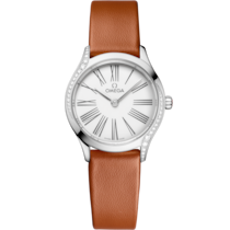 Uhr mit Weiss Zifferblatt auf Stahl Gehäuse mit Lederarmband bracelet - De Ville Mini Trésor 26 mm, Stahl mit Lederarmband - 428.17.26.60.04.004