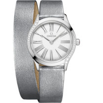 Uhr mit Weiss Zifferblatt auf Stahl Gehäuse mit Lederarmband bracelet - De Ville Mini Trésor 26 mm, Stahl mit Lederarmband - 428.17.26.60.04.006