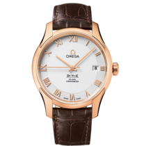 Silver dial watch on Red gold case with Leather strap - De Ville 41 mm, red gold on leather strap - 431.53.41.21.02.001