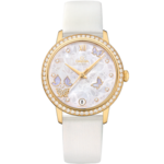 De Ville 32.7 mm, yellow gold on leather strap - 424.57.33.20.55.003