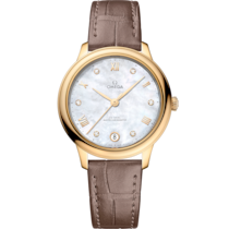 Uhr mit Weiß Zifferblatt auf Gelbgold Gehäuse mit Lederarmband bracelet - De Ville Prestige 34 mm, gelbgold mit lederarmband - 434.53.34.20.55.002