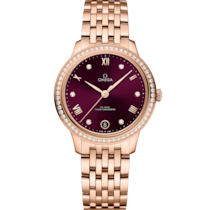 Red dial watch on Sedna™ gold case with Sedna™ gold bracelet - De Ville Prestige 34 mm, Sedna™ gold on Sedna™ gold - 434.55.34.20.61.001