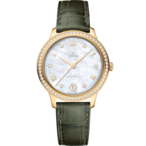 White dial watch on Yellow gold case with Leather strap - De Ville Prestige 34 mm, yellow gold on leather strap - 434.58.34.20.55.002
