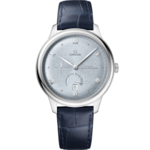 Blue dial watch on Steel case with Leather strap - De Ville Prestige 41 mm, steel on leather strap - 434.13.41.21.03.001