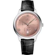Pink dial watch on Steel case with Leather strap - De Ville Prestige 41 mm, steel on leather strap - 434.13.41.21.10.001