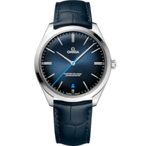 Uhr mit Blau Zifferblatt auf Stahl Gehäuse mit Lederarmband bracelet - De Ville Trésor 40 mm, Stahl mit Lederarmband - 432.13.40.21.03.001