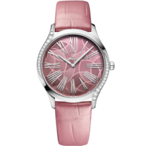 Uhr mit Pink Zifferblatt auf Stahl Gehäuse mit Alligator bracelet - De Ville Trésor 36 mm, Stahl mit Alligator - 428.18.36.60.10.001