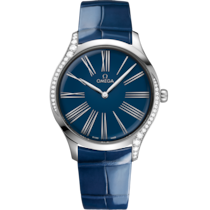 Uhr mit Blau Zifferblatt auf Stahl Gehäuse mit Lederarmband bracelet - De Ville Trésor 39 mm, Stahl mit Lederarmband - 428.18.39.60.03.001