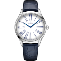 Uhr mit Weiss Zifferblatt auf Stahl Gehäuse mit Lederarmband bracelet - De Ville Trésor 39 mm, Stahl mit Lederarmband - 428.18.39.60.04.001