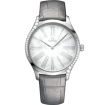 Uhr mit Weiss Zifferblatt auf Stahl Gehäuse mit Lederarmband bracelet - De Ville Trésor 39 mm, Stahl mit Lederarmband - 428.18.39.60.05.001