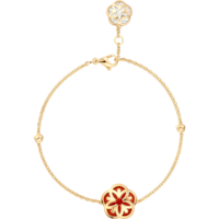 Omega Flower Bracelet, 18K yellow gold, Carnelian cabochon, Mother-of-pearl cabochon - B603BB0700305