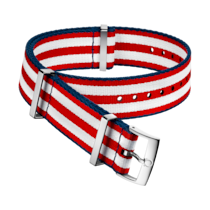 Bracelete NATO - Bracelete em poliamida vermelha e branca, com 5 faixas e debruada a azul  - 031CWZ010616