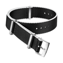 Bracelete NATO - Bracelete em poliamida preta, debruada a branco - 031CWZ010710