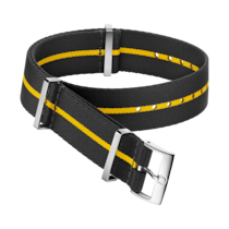 Bracelete NATO - Bracelete em poliamida preta com faixa amarela  - 031CWZ014683