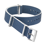 Bracelet NATO - Bracelet en polyamide bleu et blanc à rayures esprit circuit avec numéros des couloirs gravés sur un passant. - 031CWZ005945