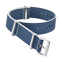 NATO-Armband - Blau-weiß gestreiftes Polyamidarmband im Rennstreckendesign mit eingravierten Fahrbahnnummern auf dazu passender Schlaufe. - 031CWZ005945