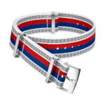 Bracelete NATO - Bracelete em poliamida branca com faixas em vermelho, azul e preto - 031CWZ010636