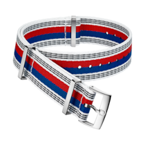 NATO-Armband - Weißes Polyamidarmband mit roten, blauen und schwarzen Streifen - 031CWZ010636
