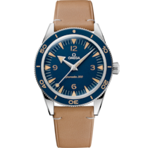 Cadran Bleu sur boîtier Acier avec Bracelet en cuir bracelet - Seamaster 300 41 mm, acier sur bracelet en cuir - 234.32.41.21.03.001