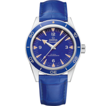 Cadran Bleu sur boîtier Platine avec Bracelet en cuir bracelet - Seamaster 300 41 mm, platine sur bracelet en cuir - 234.93.41.21.99.002