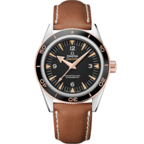 Seamaster 300 41 mm, steel - Sedna™ gold on leather strap - 233.22.41.21.01.002