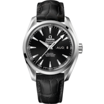 Black dial watch on Steel case with Leather strap - Seamaster Aqua Terra 150M 38.5 mm, steel on leather strap - 231.13.39.22.01.001