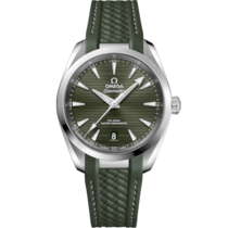 Uhr mit Grün Zifferblatt auf Stahl Gehäuse mit Kautschukband bracelet - Seamaster Aqua Terra 150 M 38 mm, Edelstahl mit Kautschukarmband - 220.12.38.20.10.001