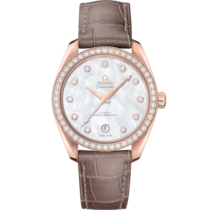Uhr mit Weiss Zifferblatt auf Sedna™-Gold Gehäuse mit Lederarmband bracelet - Seamaster Aqua Terra 150 M 38 mm, Sedna™-Gold mit Lederarmband - 220.58.38.20.55.001