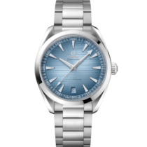 藍色錶盤腕錶，不鏽鋼錶殼錶殼，襯以不鏽鋼錶鏈 bracelet - 海馬 Aqua Terra 150米系列 41毫米, 不鏽鋼錶殼 於 不鏽鋼錶鏈 - 220.10.41.21.03.005