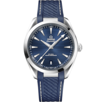 藍色錶盤腕錶，不鏽鋼錶殼錶殼，襯以橡膠錶帶 bracelet - 海馬 Aqua Terra 150米系列 41毫米, 不鏽鋼錶殼 於 橡膠錶帶 - 220.12.41.21.03.007