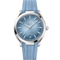 藍色錶盤腕錶，不鏽鋼錶殼錶殼，襯以橡膠錶帶 bracelet - 海馬 Aqua Terra 150米系列 41毫米, 不鏽鋼錶殼 於 橡膠錶帶 - 220.12.41.21.03.008