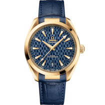 Blue dial watch on Yellow gold case with Leather strap - Seamaster Aqua Terra 150M 41 mm, yellow gold on leather strap - 522.53.41.21.03.001