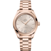 Uhr mit Leinen Zifferblatt auf Sedna™-Gold Gehäuse mit Sedna™-Goldband bracelet - Seamaster Aqua Terra Shades 34 mm, Sedna™-Gold mit Sedna™-Goldband - 220.50.34.20.09.001