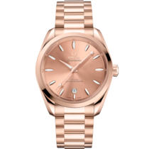 Pink dial watch on Sedna™ gold case with Sedna™ gold bracelet - Seamaster Aqua Terra Shades 38 mm, Sedna™ gold on Sedna™ gold - 220.50.38.20.10.001